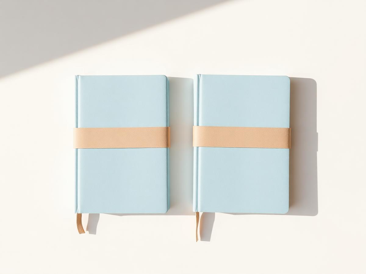 Dos cuadernos idénticos enfrentados sobre fondo claro