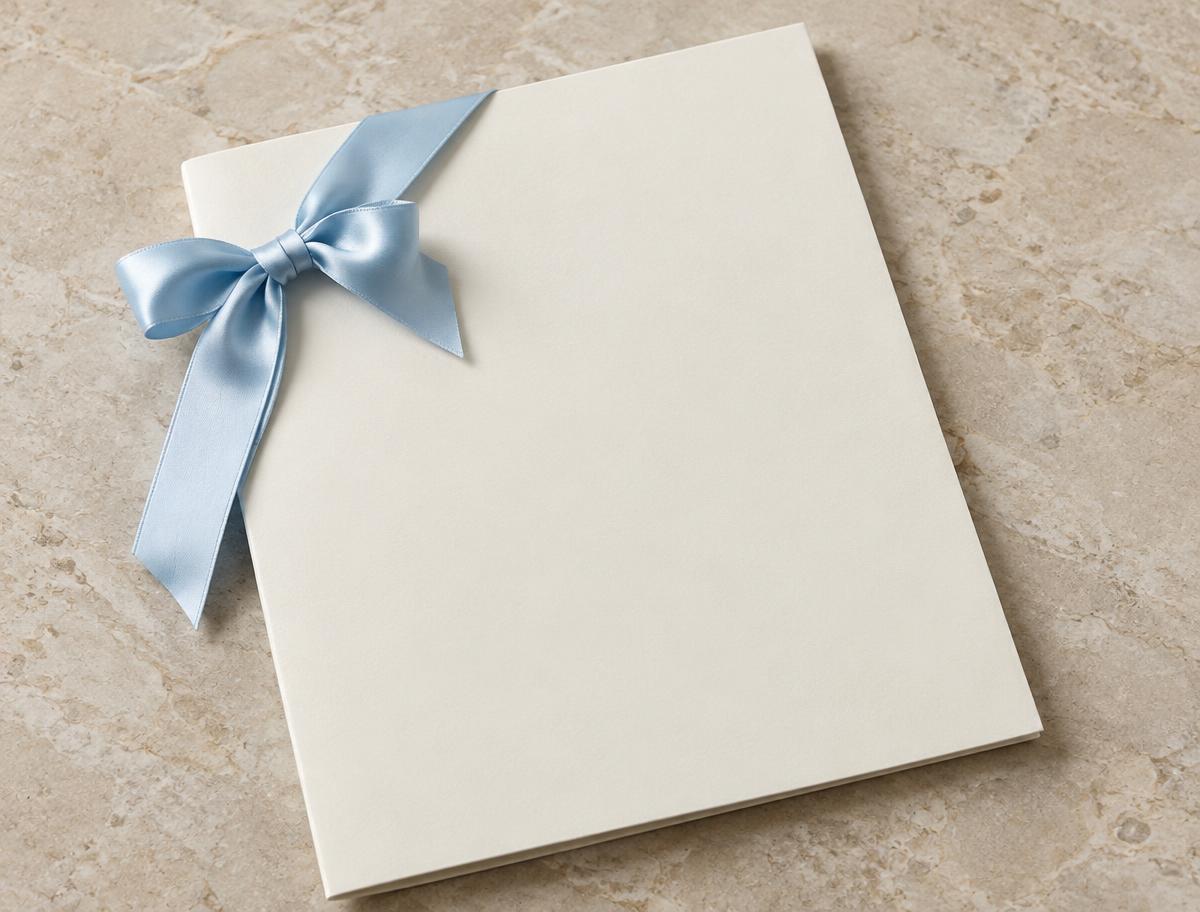 Documento institucional abstracto con cinta azul, sin texto ni logotipos